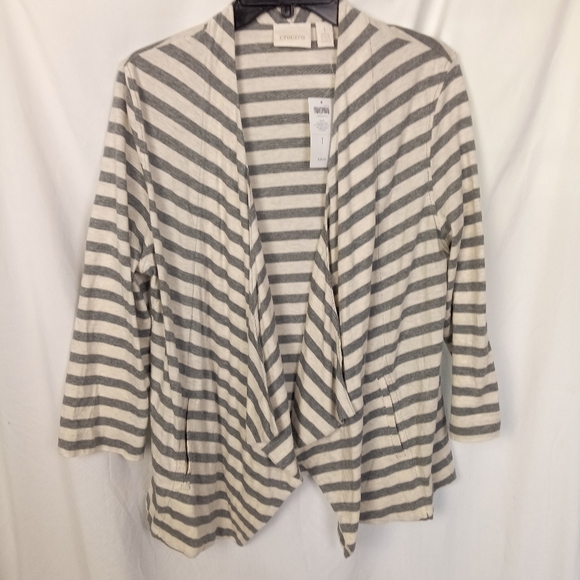 Chico's Modern Stripe 3/4 Sleeve Open Front Jacket - Picture 1 of 6